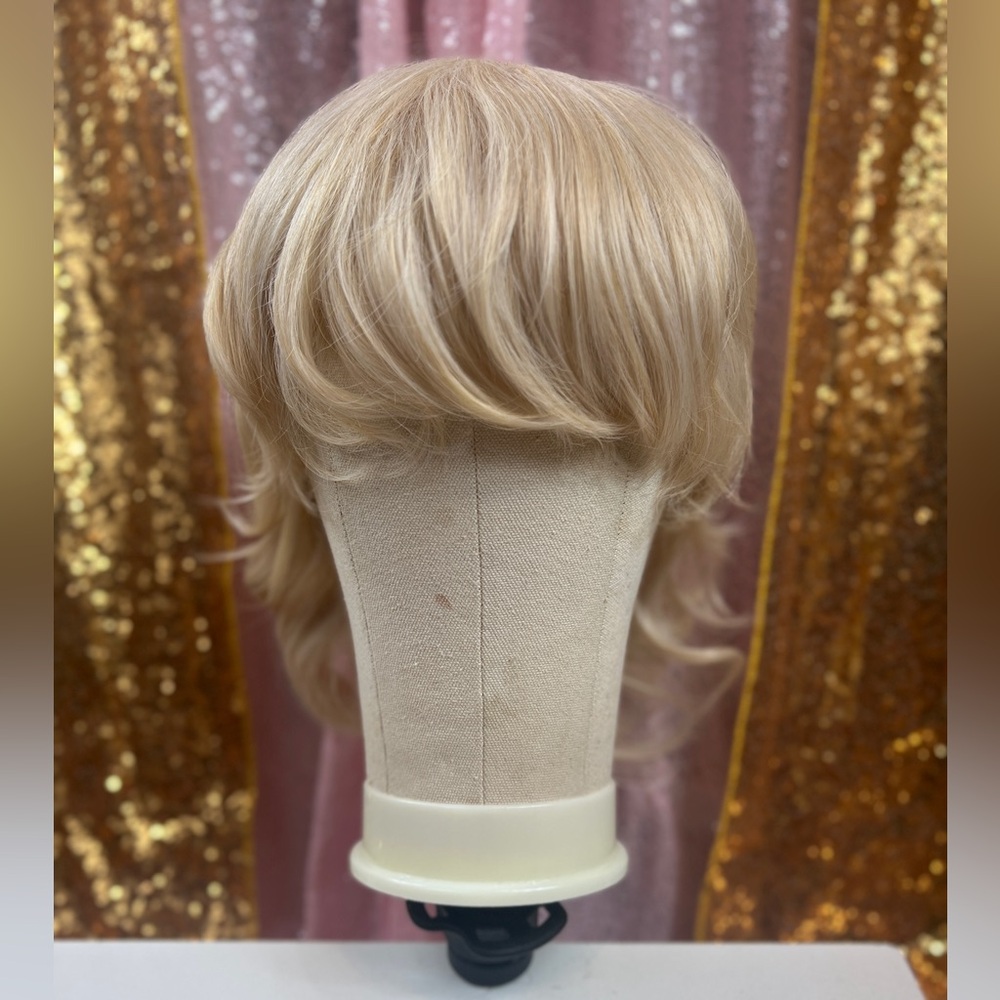 Iconic & Edgy Soft Blonde Mullet Style High Fashion Glam Full Cap Synthetic Wig